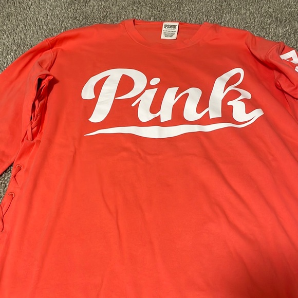 Ladies Pink Victoria Secret long sleeve orange draw string sides top Sz XS - Picture 5 of 13